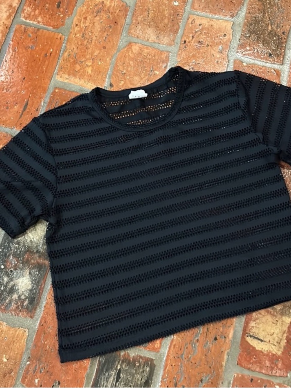 Black Semi-Sheer Striped Knit Crop Top - Picture 4 of 4